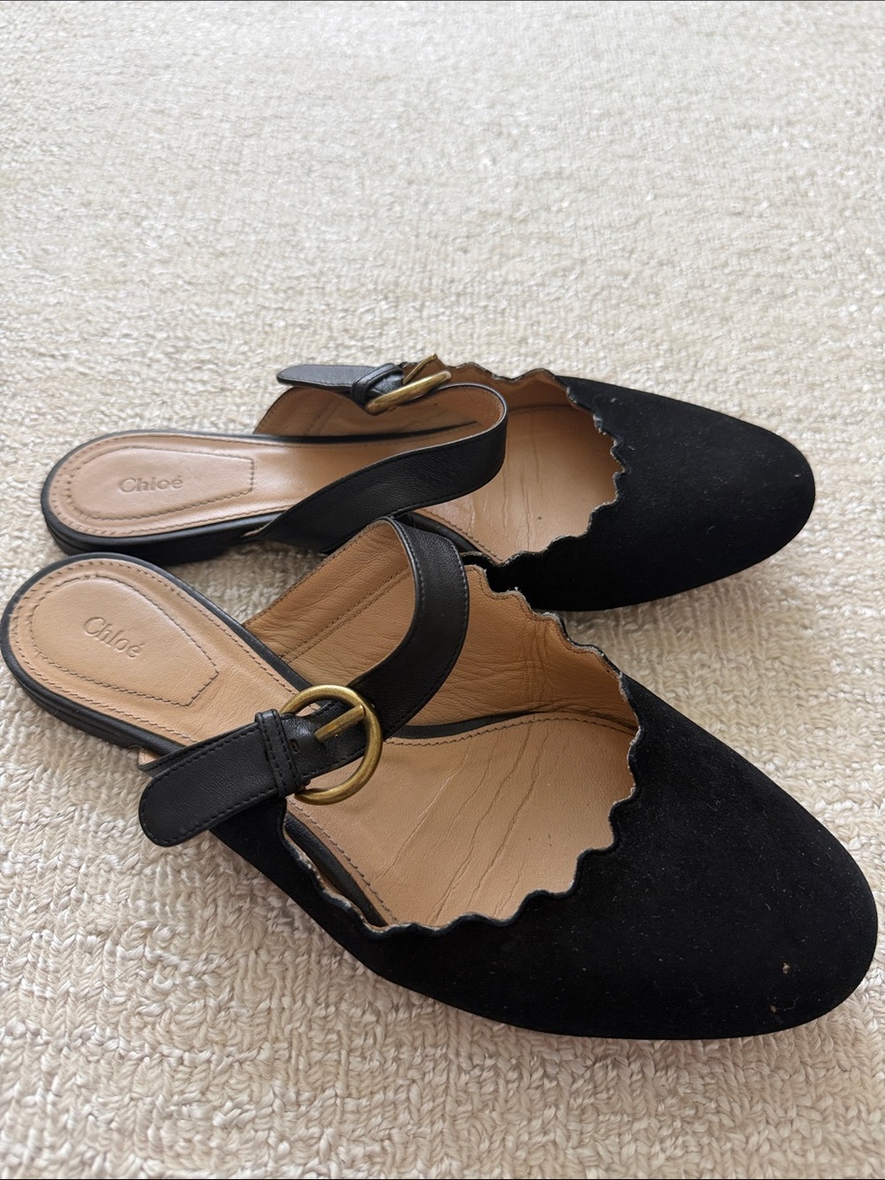 Chloe Black Scalloped Flats with Buckle Strap - size 7 - Picture 7 of 9